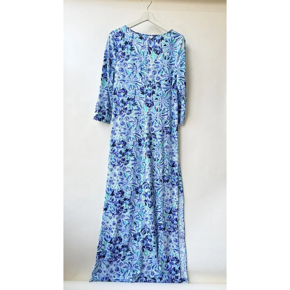 Lilly Pulitzer Maxi Dress Pima Cotton Iris Lion Print – Blue/White (Size M) - Picture 4 of 9
